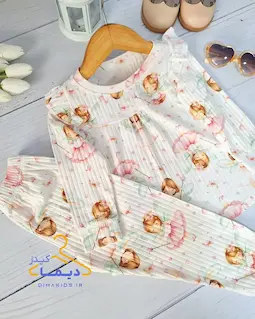 ست بلوز و شلوار ریلی سفید طرح فرشته 