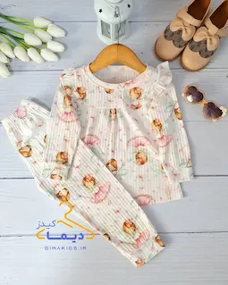 ست بلوز و شلوار ریلی سفید طرح فرشته 