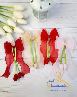 گلسر دخترانه ساده رنگی طرح پاپیون دو لایه آویز لاله
