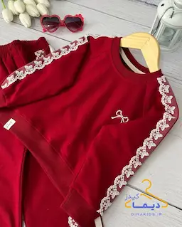 ست بلوز و شلوار آلبالویی طرح تور دوزی پروانه ای