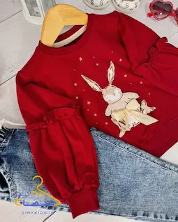 بلوز دورس آلبالویی طرح خرگوش ستاره ای