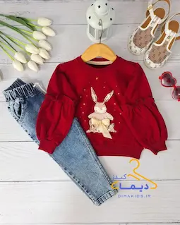 بلوز دورس آلبالویی طرح خرگوش ستاره ای