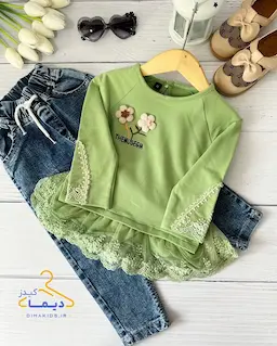 بلوز دورس سبز طرح پاچین دار دانتلی الینا
