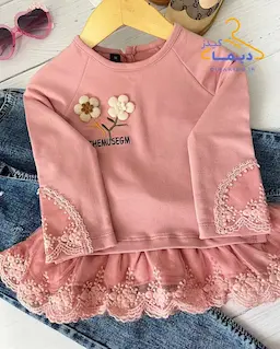 بلوز دورس صورتی طرح پاچین دار دانتلی الینا