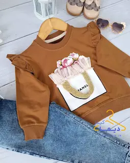 بلوز دورس قهوه ای طرح سبد گل چنل