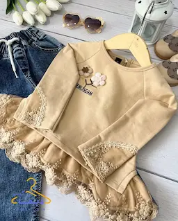 بلوز دورس نسکافه ای  روشن طرح پاچین دار دانتلی الینا