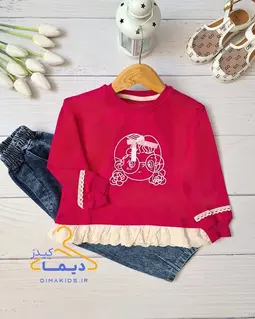 بلوز دورس پایین چین سرخابی طرح دختر عینکی
