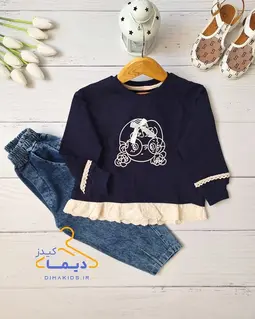 بلوز دورس پایین چین سرمه ای طرح دختر عینکی