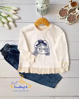 بلوز دورس پایین چین شیری طرح دختر عینکی