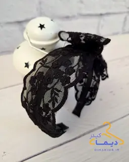 تل سر دانتل خامه دوزی مشکی طرح پاپیون 