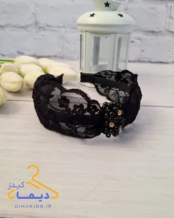 تل سر دانتل خامه دوزی مشکی طرح گره ای مرواریدی 