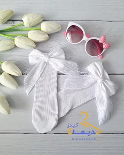 جوراب دخترانه نیم ساق طرح پشت پاپیونی