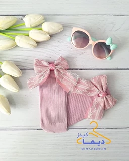 جوراب دخترانه نیم ساق طرح پشت پاپیونی