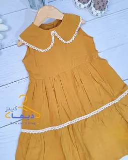 سارافون نخی خردلی طرح یقه ب ب 
