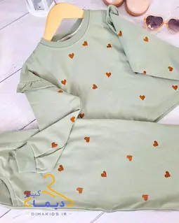 ست بلوز و شلوار بگ سبز طرح قلبی گلدوزی 