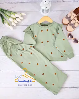 ست بلوز و شلوار بگ سبز طرح قلبی گلدوزی 