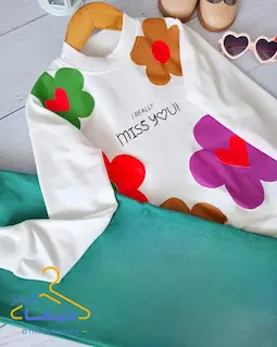 ست بلوز و شلوار بگ سفید سبز طرح گلسا