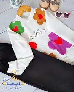 ست بلوز و شلوار بگ سفید مشکی طرح گلسا