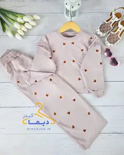 ست بلوز و شلوار بگ سوسنی طرح قلبی گلدوزی 