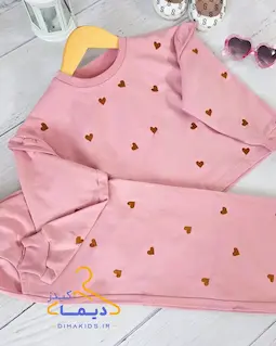 ست بلوز و شلوار بگ صورتی طرح قلبی گلدوزی 