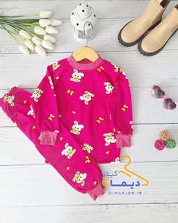 ست بلوز و شلوار تو کرک سرخابی طرح خرگوش پاپیونی 