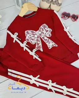 ست بلوز و شلوار دورس آلبالویی طرح دانتل پاپیونی  