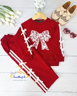 ست بلوز و شلوار دورس آلبالویی طرح دانتل پاپیونی  