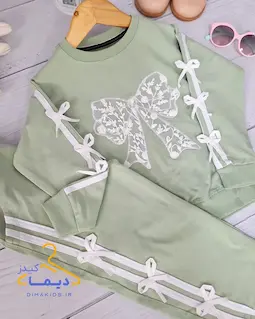 ست بلوز و شلوار دورس سبز سدری طرح دانتل پاپیونی  