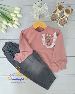 ست بلوز و شلوار دورس کالباسی شلوار جین زغال سنگی طرح جیب دانتلی