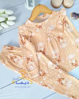 ست بلوز و شلوار ریلی نسکافه ای طرح دختر خرگوشی