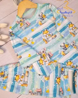 ست بلوز و شلوار سبز آبی طرح حمام حیوانات
