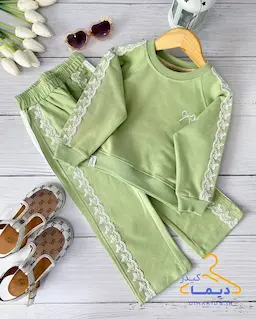 ست بلوز و شلوار سبز طرح تور دوزی پروانه ای