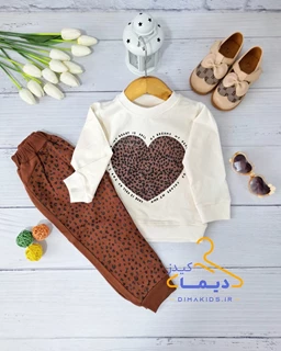 ست بلوز و شلوار سفید شکلاتی طرح پلنگی