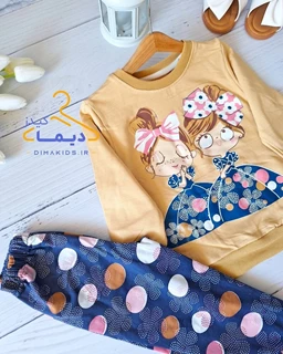 ست بلوز و شلوار نسکافه ای روشن طرح دختر دامن دار