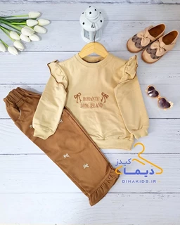 ست بلوز و شلوار نسکافه ای طرح پاپیون و دمپا چین 