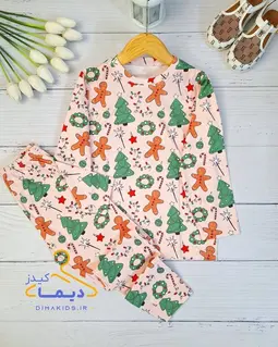 ست بلوز و شلوار گلبهی طرح درخت کاج سبز کریسمسی