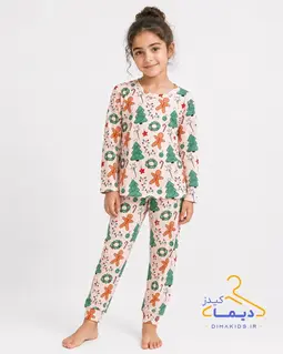 ست بلوز و شلوار گلبهی طرح درخت کاج سبز کریسمسی