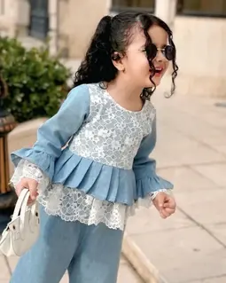 ست بلوز و شلوار گیپور و جین آبی طرح پاچین گیپوری ستاره