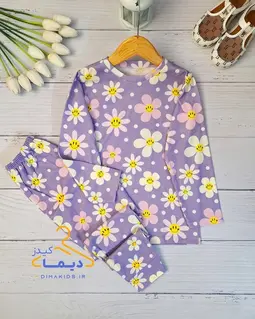 ست بلوز و شلوار یاسی طرح گلهای رنگی خندان