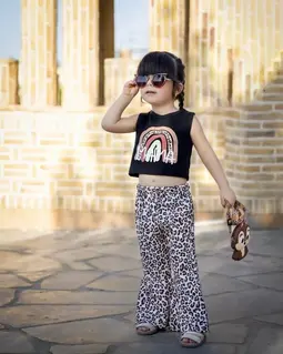 ست تاپ و شلوار مشکی نسکافه ای طرح پلنگی