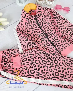 ست تیشرت و شلوار صورتی طرح پلنگی