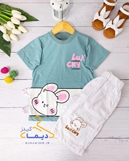 ست تیشرت و شلوارک سبز پاستیلی طرح خرگوش لوکس