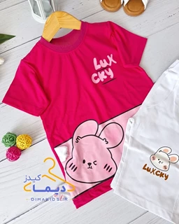 ست تیشرت و شلوارک سرخابی طرح خرگوش لوکس