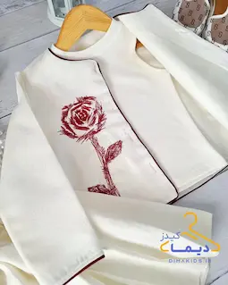 ست سه تکه کت و تاپ و دامن نباتی طرح رز گلدوزی آلبالویی