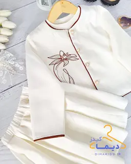 ست سه تکه کت و تاپ و دامن نباتی طرح گل لیلیوم قهوه ای