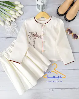 ست سه تکه کت و تاپ و دامن نباتی طرح گل لیلیوم قهوه ای