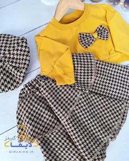 ست سه تکه کراپ و دامن و کلاه خردلی طرح پیچازی