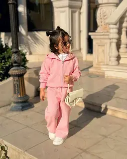 ست سوییشرت و شلوار صورتی طرح نگین