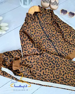 ست سوییشرت و شلوار قهوه ای تیره طرح پلنگی