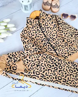 ست سوییشرت و شلوار نسکافه ای روشن طرح پلنگی